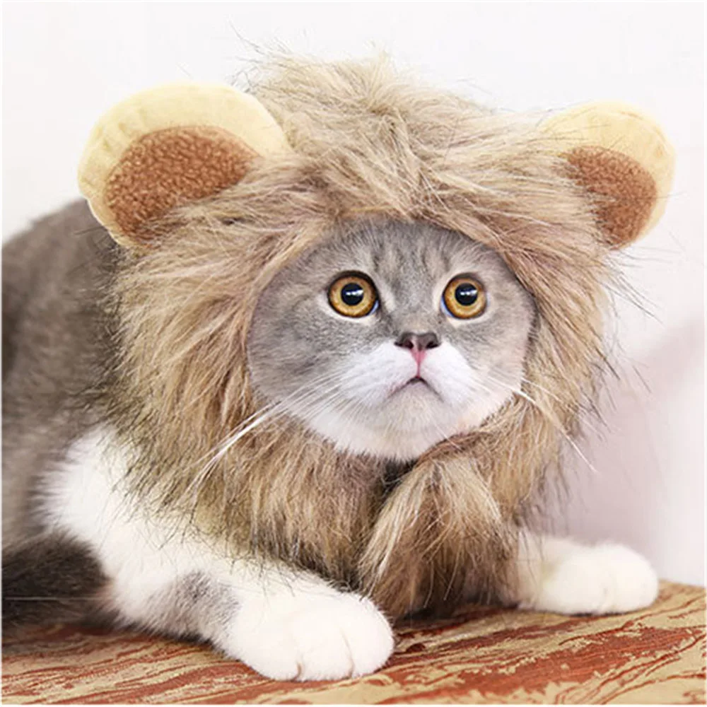 Funny Cat Hat Decorate Cute Lion Headgear Pet Caps Adjustable Velcro in Winter Pet Lovely Hats for Halloween Birthday Rabbits - Цвет: Neck size about 32cm