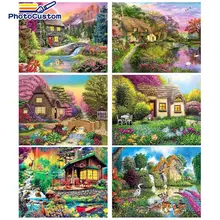 PhotoCustom Beatiful House Landscape Painting By Numbers Acrylic Drawing For Adult Wall Art DIY Home Decor Canvas Picture
