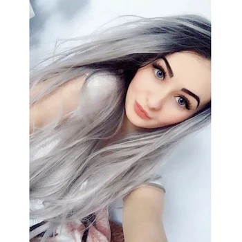 

WHIMSICAL W Women Long Wavy Black Gray Synthetic Wig Natural Looking Heat Resistant Breathable Hair Wigs Grey