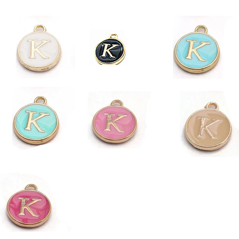 K Ckysee, 10 шт./лот, 12*14 мм, черный, белый, розовый цвет, эмаль, алфавит, начальные буквы, Подвески ручной работы, подвеска для Diy браслета, изготовления ювелирных изделий - Окраска металла: K