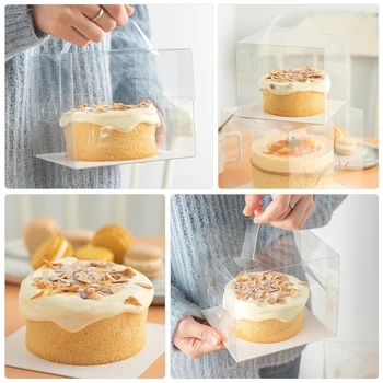 

10pcs Plastic Box Transparent Cake Box With Handle Cake Boxes And Packaging Bake Case Dessert Cake Packing Box For Shop Wedding