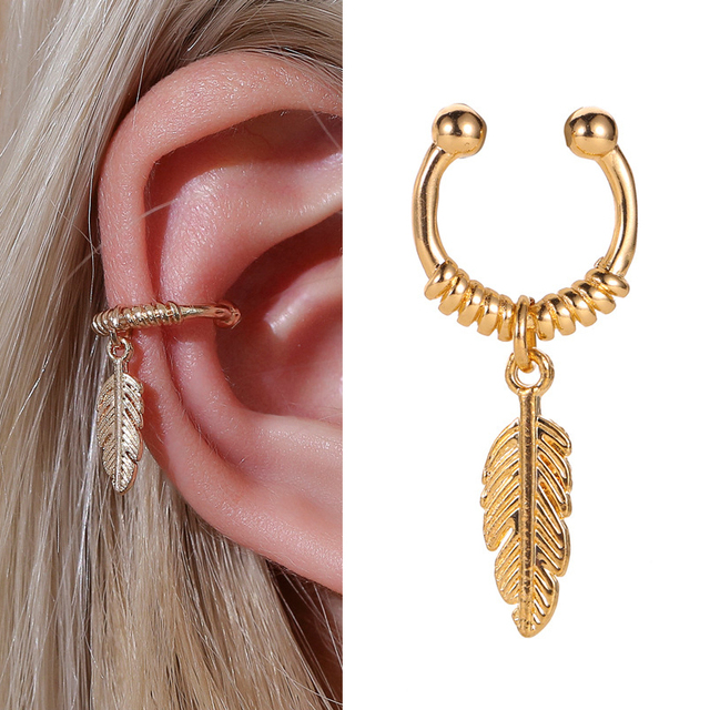 Gold Leaf Clip Earring For Women Without Piercing Puck Rock Vintage Crystal Ear Cuff Girls Jewerly Gifts 1P