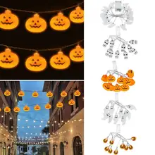 10 светодиодов Хэллоуин Тыква струнный светильник s 3D Хэллоуин фонарь вечерние домашний декор "сделай сам" 1,2 м теплый белый светильник на батарейках