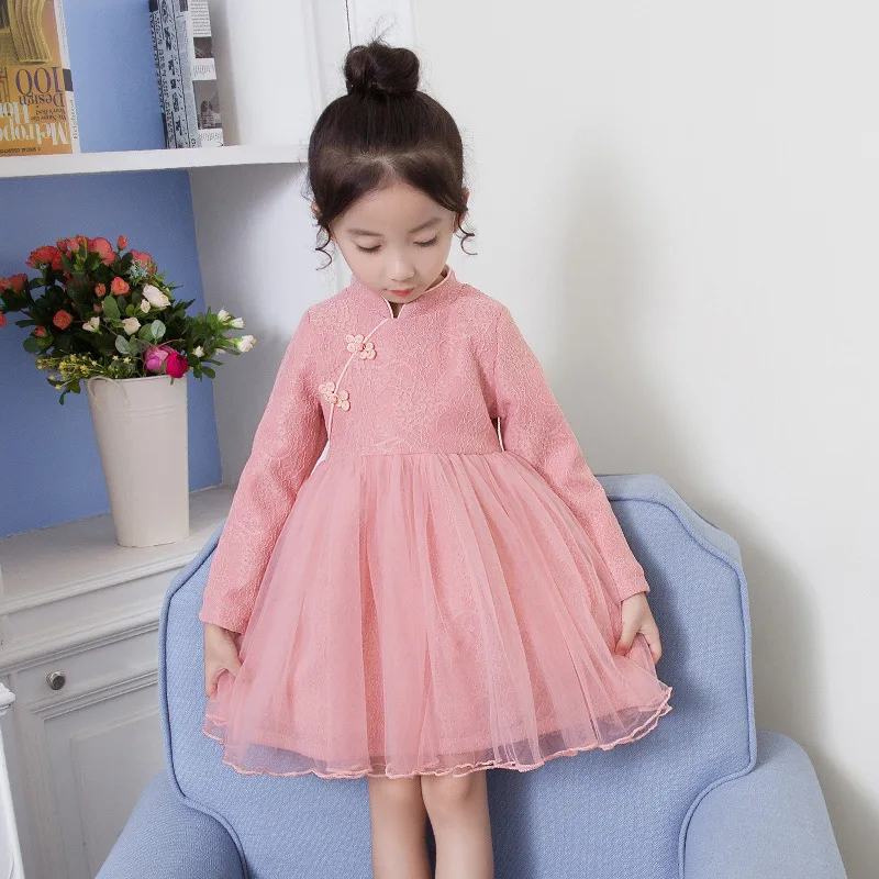 

Childrenswear Autumn And Winter New Style 2018 Girls Ethnic-Style Cheongsam Dress Children Gauze Princess Skirt Brushed And Thic