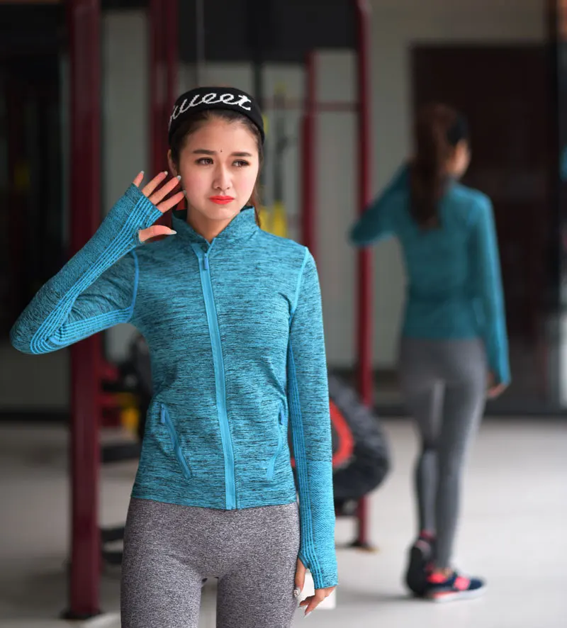 Cheongsam Стенд воротник быстросохнущее фитнес-пальто сегмент окрашенная косая молния спортивная с длинным рукавом Йога Бег дышащая куртка