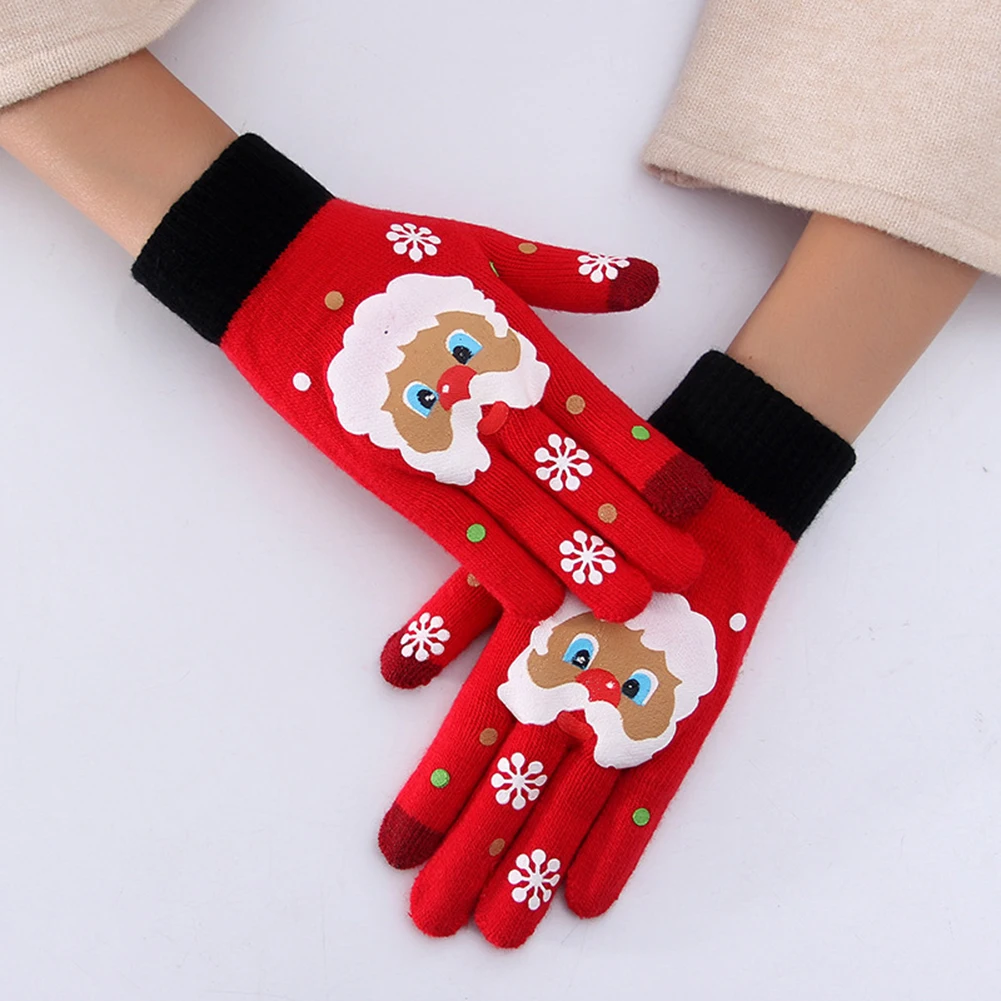 Новые рождественские детские взрослые милые Мультяшные Санта Клаус сенсорный экран полный палец теплые тянущиеся вязаные перчатки