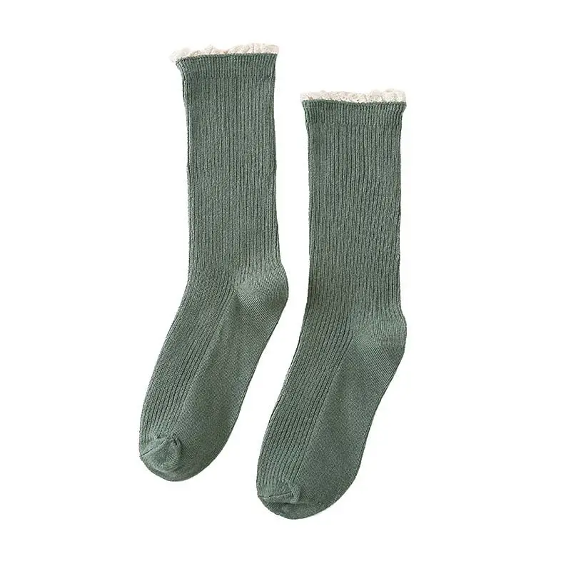 Женские осенние модные повседневные лаконичные однотонные ботинки в стиле ретро; длинные носки без пятки; Хлопковые женские носки; h7 - Цвет: Зеленый