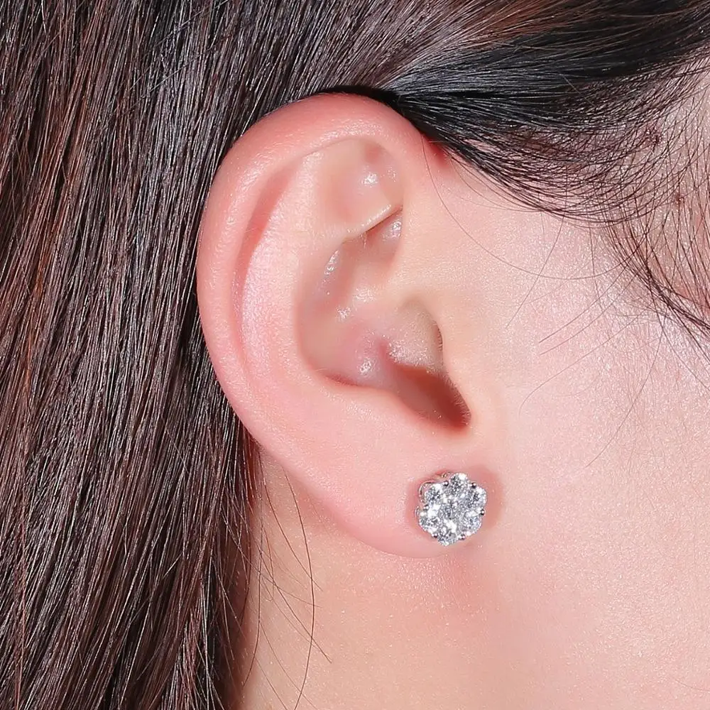 Diamond Daisy Earrings Brilliant Cut 0.25ct F VS Solid White Gold Pierced Studs