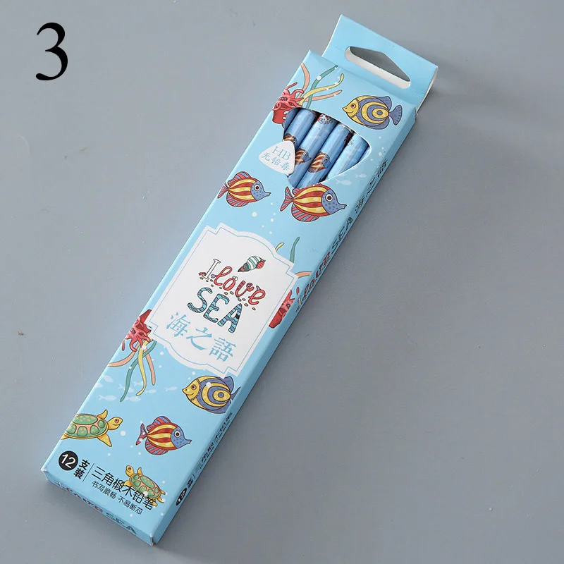 12 шт., милые деревянные HB карандаши с морскими животными, Kawaii, цилиндрический грифельный карандаш для студентов, подарок для детей, школьные принадлежности, карандаши, канцелярские принадлежности - Цвет: 3