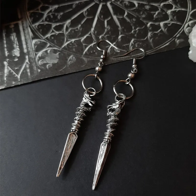Gothic Viking Dragon Spike Earrings Fantasy Medieval Eardrop Statement Witchy Warrior Pagan Jewellery Women Men Gift Mystical drop earrings dangle earrings long earrings pendant earrings animal earrings