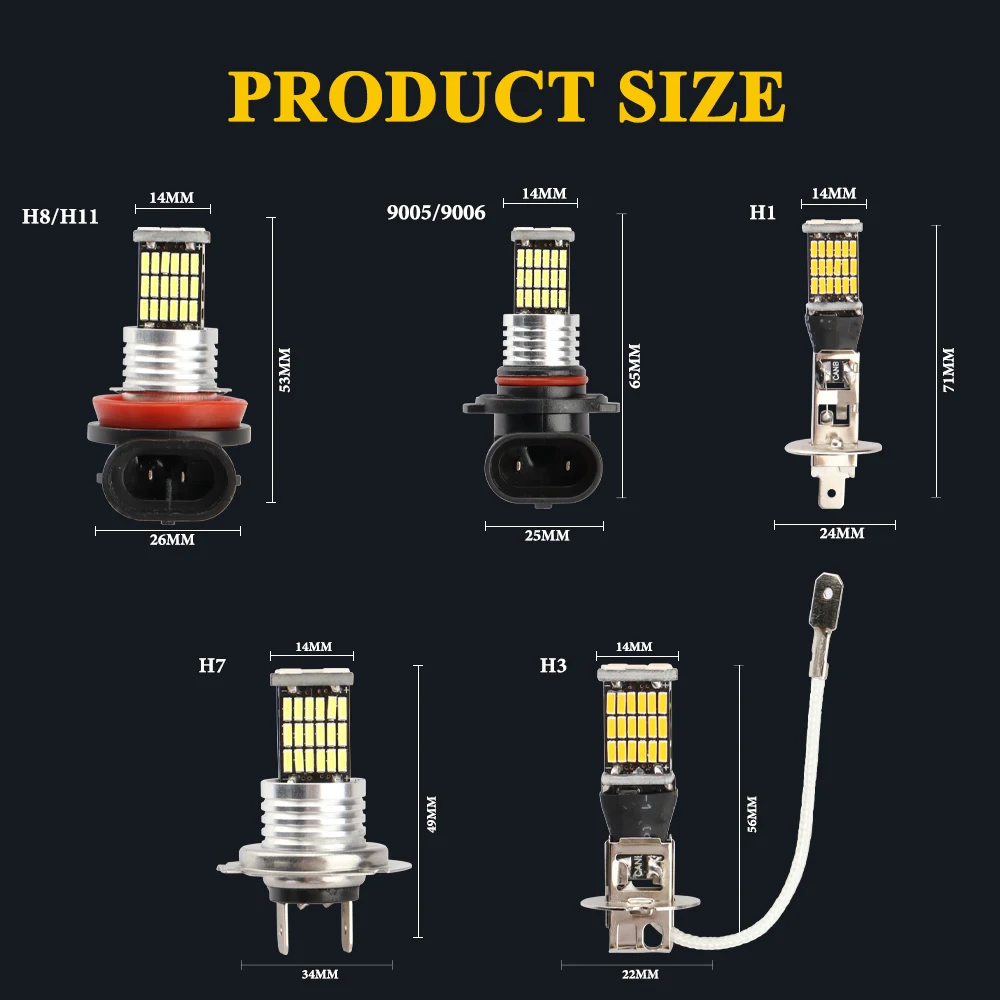 LED Bulb 1PCs Fog light H1 H3 H7 H11 H8 9006 HB4 9005 HB3 Car Headlight with 4014 Chip Auto Running Light