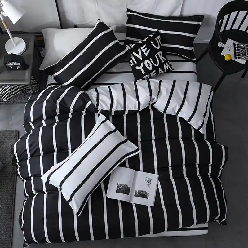60 3 4pcs King Queen Size Home Textile Brief Bedding Set Men Women Bed Linen Black White Stripe Duvet Cover Pillowcase Sheet Bedding Sets Aliexpress