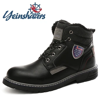 

New High Quality Comfortable Men Boots Warm Mens Short Plush Ankle Winter Snow Boots Slip On Flat Outdoor Shoes Martin Fur Shoes