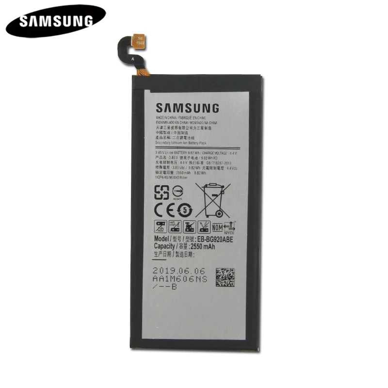 Батарея EB-BG920ABE EB-BG920ABE для samsung GALAXY S6 G9200 G9208 G9209 G920F G920I G920V/T/A G920P SM-G920K 2550 мА-ч