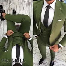 Новейшие дизайнерские зеленые мужские костюмы для свадьбы из 3 предметов смокинги друзей жениха Одежда Лучший мужской костюм ужин Tux(куртка+ брюки+ жилет