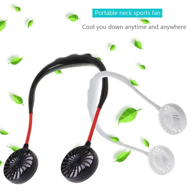 

2020 Summer Hands-free Lazy Neck Band Hanging USB Rechargeable Sports Dual Fan Mini Air Cooler Portable 3 Speeds Large battery