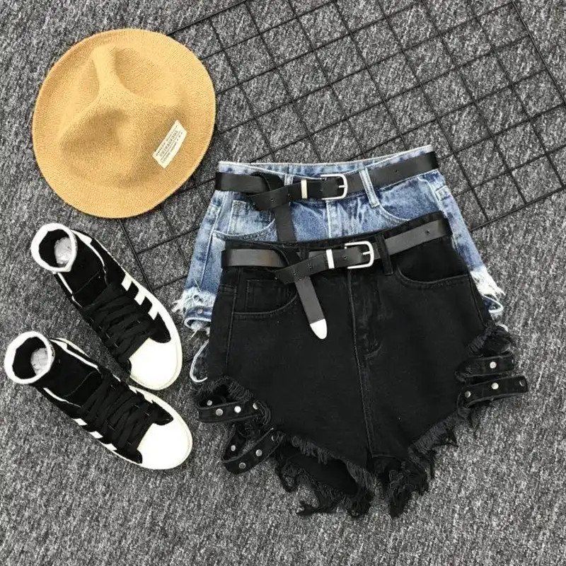 black denim hot pants shorts
