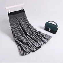 Винтажные стрейч эластичный с высокой талией Миди плиссированное платье трапециевидной формы теплая вязаная юбка-Зонтик для женщин зимние женские юбки saia saias
