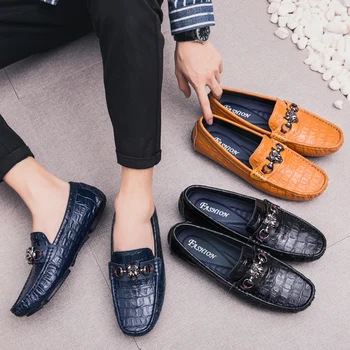

Men Dress Shoes Crocodile Genuine Leather Slip-On Men Casual Shoes Fashion Trend Summer Soft Breathable Driving Shoes Formal