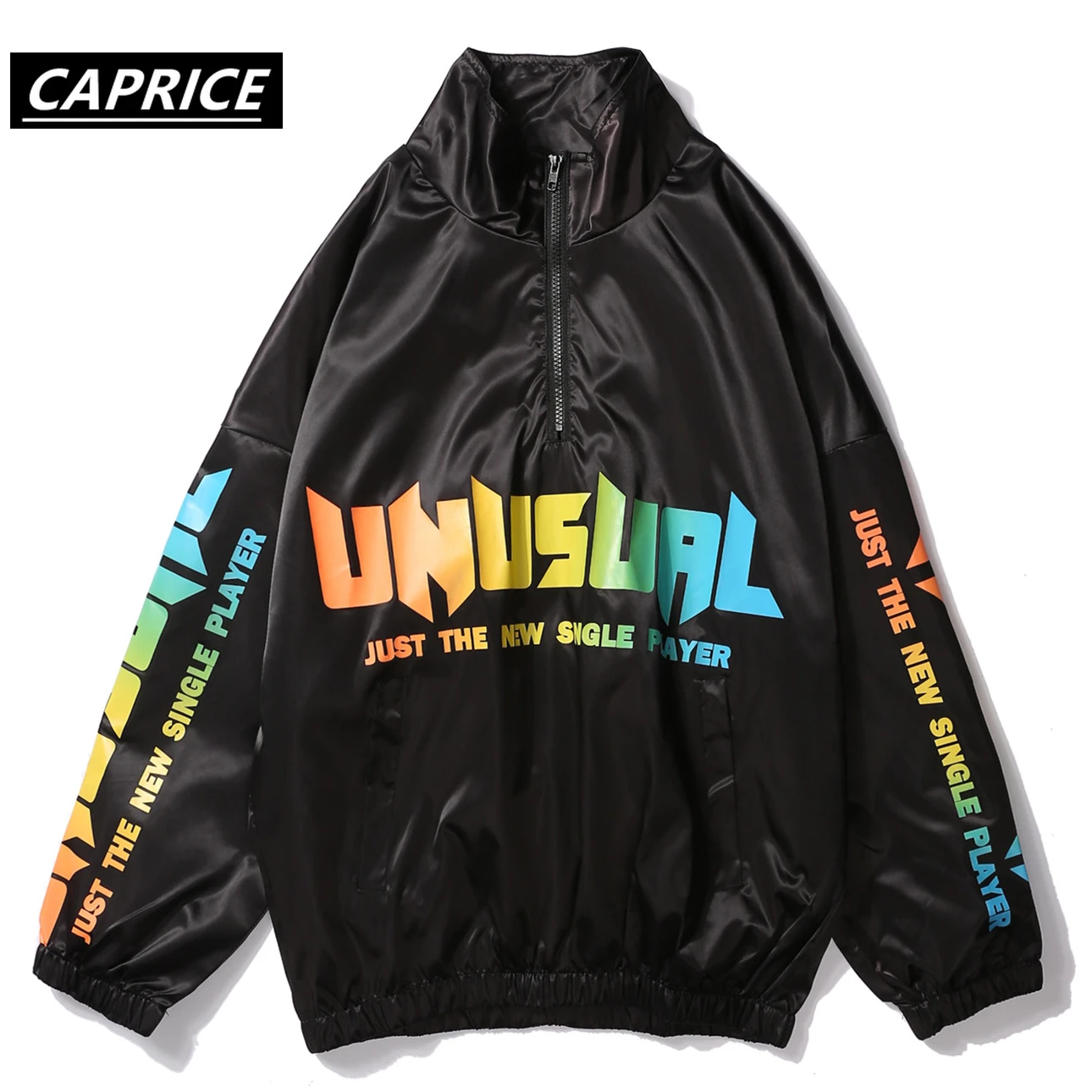 

Autumn 2019 Hip Hop Windbreaker Jacket Oversized MensColour letter printing Coat Retro Vintage Zip Track Jacket Streetwear