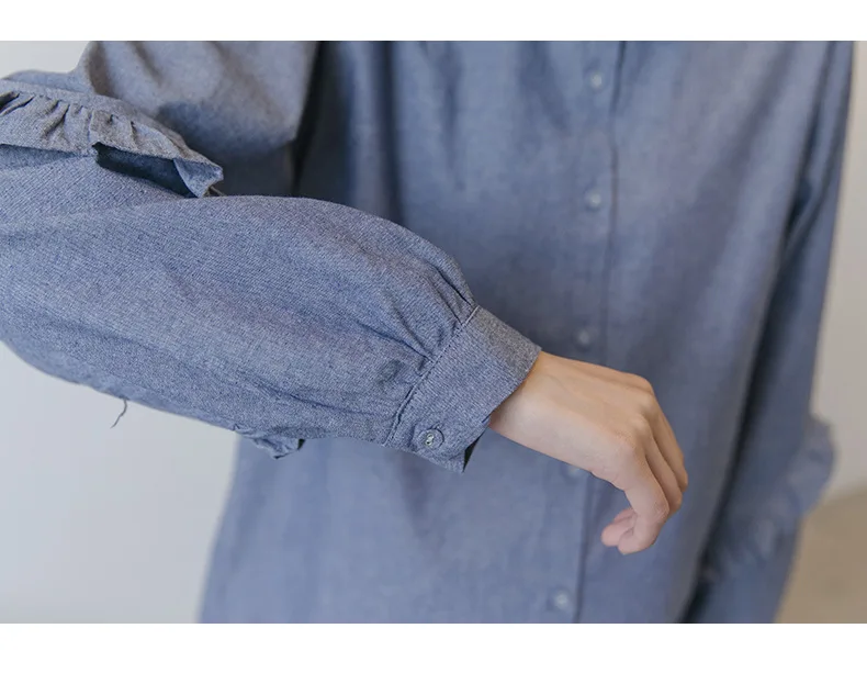 Maternity Long Sleeve Solid Color Cowboy Blouse Elegant SpringAutumn Pregnant Women Loose Shirts Single-Breasted Pregnancy Tops