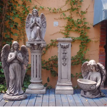 

Pillar Statue Crafts Outdoor Garden Courtyard Decoration R2969 Angel Goddess Marble Angel Arts Sculpture Resin European Retro