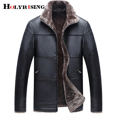 Holyrising мужское зимнее кожаное пальто с мехом, бархатная Толстая кожаная мужская куртка, пальто из искусственной кожи, M-8XL 18963 - Цвет: Черный