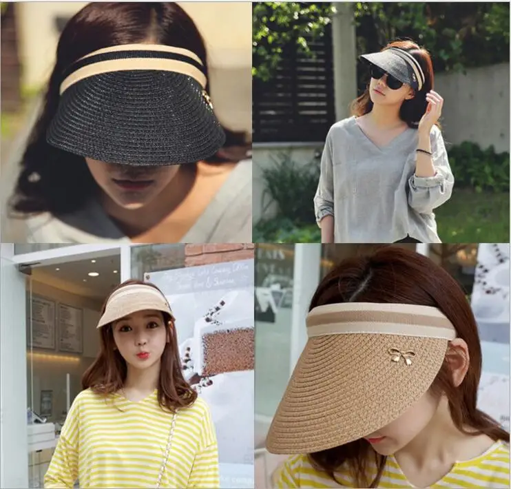 

Summer Topee Subnet Red Women's Korean-style Versatile Empty Top Straw Hat Outing Brim Hat No Top Hair Bands Sun Hat