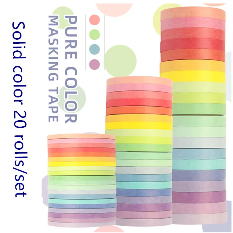 20 rollos color sólido cinta Washi delgada conjunto Arco Iris cinta adhesiva para DIY Scrapbooking papelería regalo de Navidad