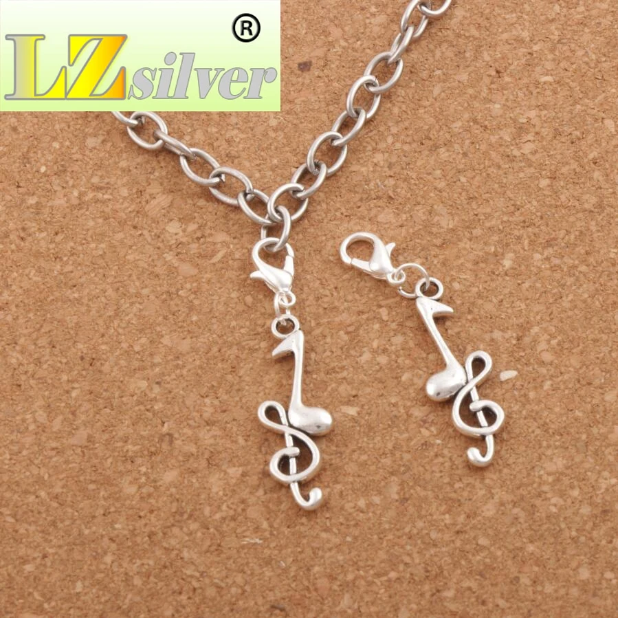 Treble Clef Eighth Music Note Lobster Claw Clasp Charm Beads 11x46mm 100pcs zinc alloy Jewelry DIY C230