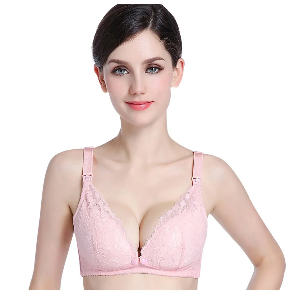 Pink Кружевной экстра-эластичный бюстгальтер с застежкой спереди, Женский бесшовный регулируемый спортивный мягкий удобный дышащий бюстгальтер с отделкой, sostenes de mujer - Цвет: Pink
