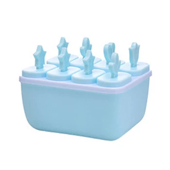 

Summer Home Cartoon Creative DIY Homemade Ice Cream Popsicle Plastic Mold Ice Cream Stick Ice with Lid Ice Box (Blue)