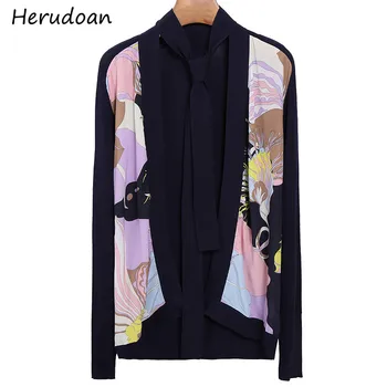 

Herudoan 2020 Fashion Autumn Winter Knitting Sweater Designer Women Long sleeve Belt Print Vintage Cardigan Wool Sweater Ladies