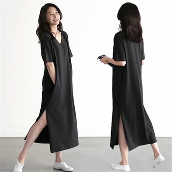 

Split long skirt summer new female Korean version of the sexy V-neck large size modal dress loose casual home skirt nuisette