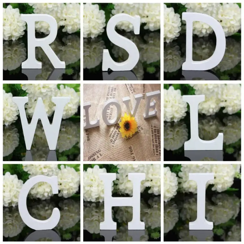 Alfabeto Lettera In Legno Bianco Fai-Da-Te Nome Personalizzato Design Art Crafts Free Standing Natale Compleanno Festa Di Nozze Decorazione Domestica