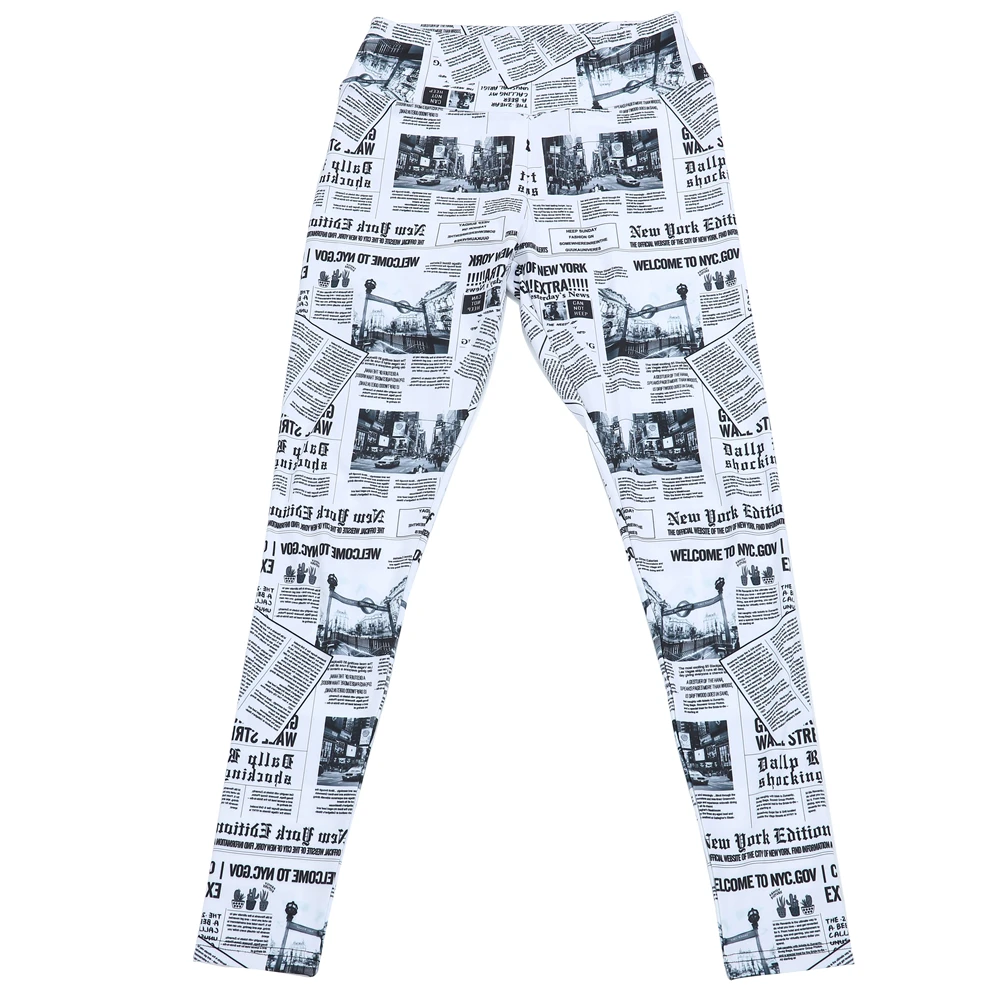 TCJULY дизайн с газетным принтом женские леггинсы Высокая талия брюки для фитнеса брюки дышащие быстросохнущие эластичные фитнесс леггинсы