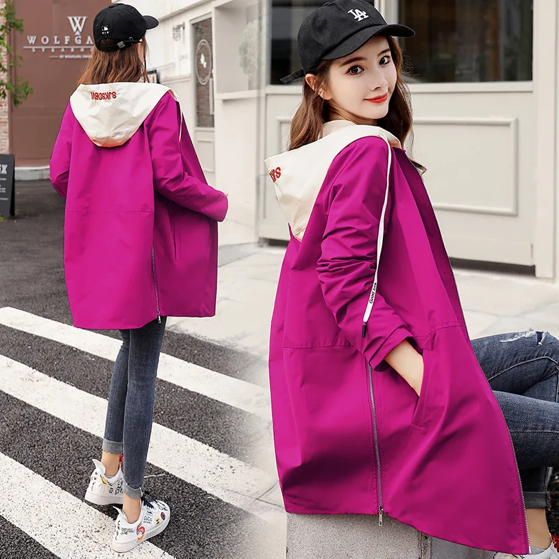 

Hooded Mid-length Zipper Fashion Elegant Versatile Korean-style 2019 Autumn Trench Coat