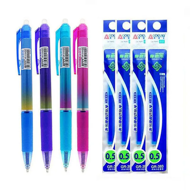 8Pcs/Set 0.5mm Black Blue Ink Gel Pen Erasable Refill Rod Erasable Pen Washable Handle Gel Ink Pens School Office Stationery blue4pen-4Refil