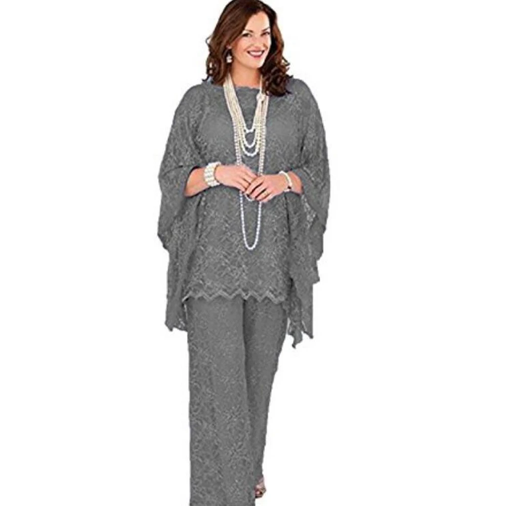

Mother of the Bride Dresses Elegant Champagne Lace Long Sleeves 2020 Pantsuit 3 Pieces Plus Size Wedding Party Guest Gown