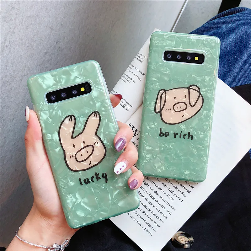

Phone Case For Samsung Galaxy S10 5G S8 S9 Plus Lucky Cartoon Pig Cases For Samsung Note 8 9 Soft Conch Shell Funny Back Cover