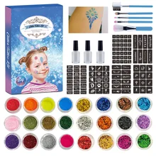 Flash Diamond Glitter Tattoo Set 24 Color 100 Temporary tattoo Templates for Kids Face Body Painting Art Tools Set Nail stickers