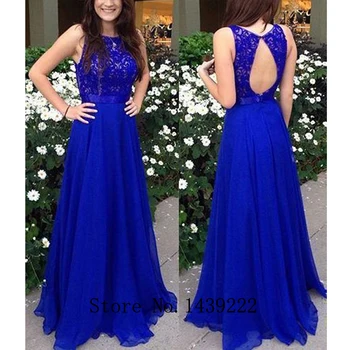 

Royal Blue Pleat Chiffon Evening Dress Scoop Celebrity Backless Formal Dresses Robe De Soiree Evening Party Gown