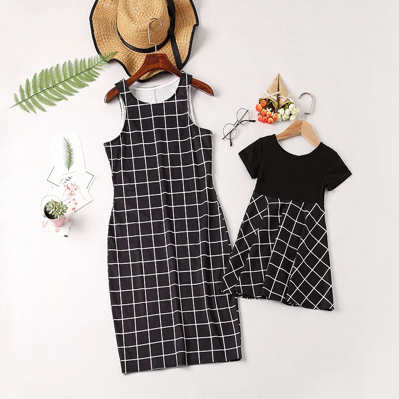 

Mommy and Me Clothes Mom Baby Dress New Mother Daughter Dresses Mother-daughter Lattice Plaid Vest Family Matching Outfits Dress