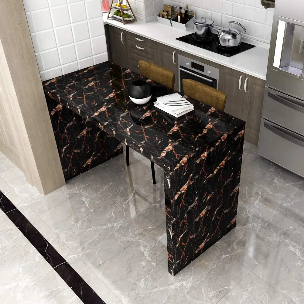 Black Granite Stone Look Gloss Marble Countertops Peel and Stick Wallpaper  for Kitchen Cabinets Liner Cupboard Furniture Contact