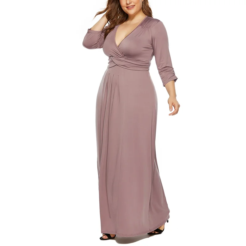 Big Size Women Dresses Elegant Casual Vestidos Autumn V-neck Plus Size Female Long Dress High Waist Sexy Party New Dresses Women