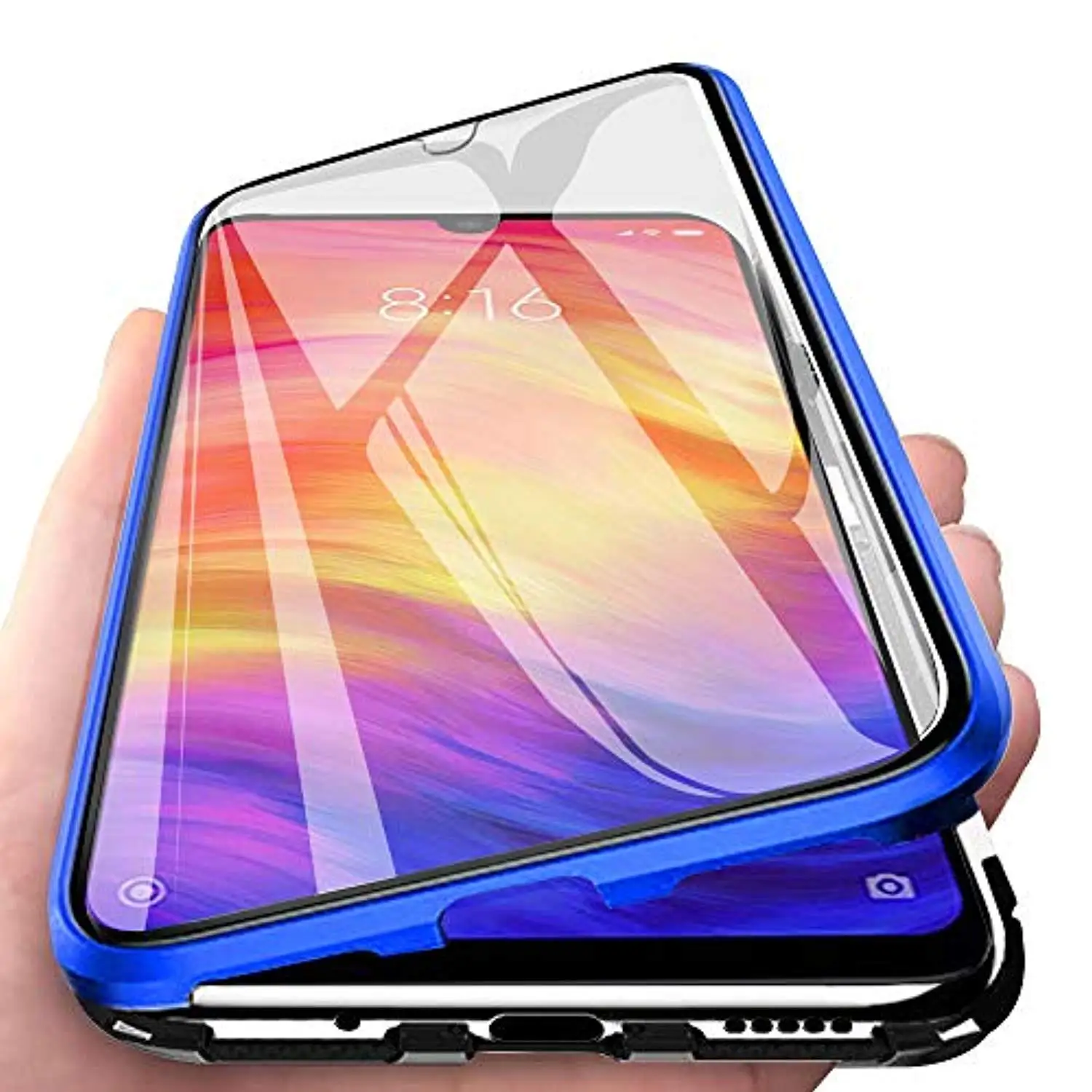 360 Передний+ задний Магнитный Полный стеклянный чехол для Xiaomi Redmi Note 8 Pro 7 7A K20, металлический бампер 2 в 1, алюминиевые чехлы для телефонов - Цвет: Blue