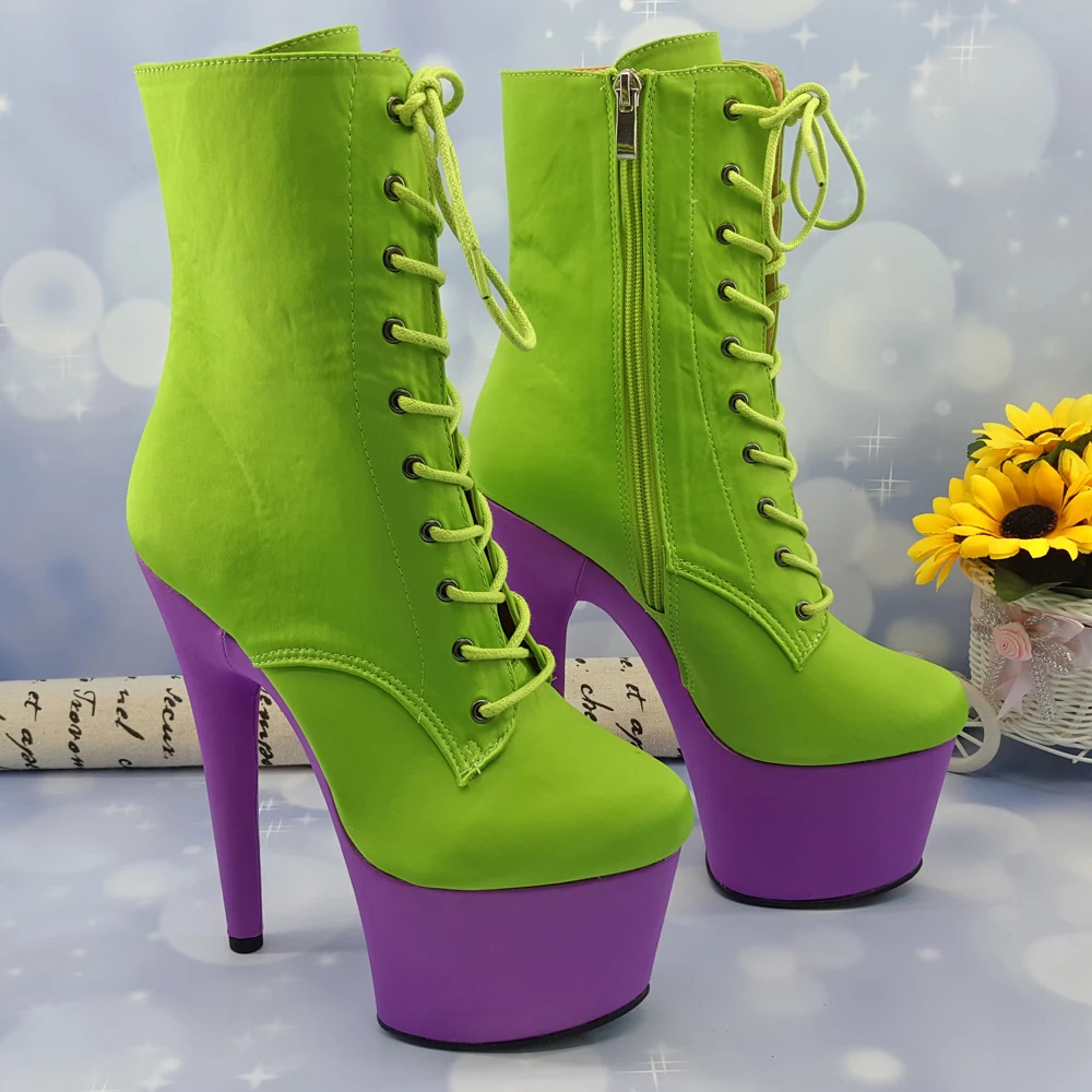 Leecabe/новые ботинки для танцев на шесте 17 см/7 дюймов; Сатиновые ботинки на платформе с высоким каблуком; ботинки для танцев на шесте с закрытым носком