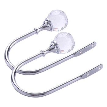 

2pcs No Burrs Hotel Holder Hardware Crystal Ball Modern Hanger U Shaped Stylish Curtain Holdback Wall Hook Tie Backs Living Room