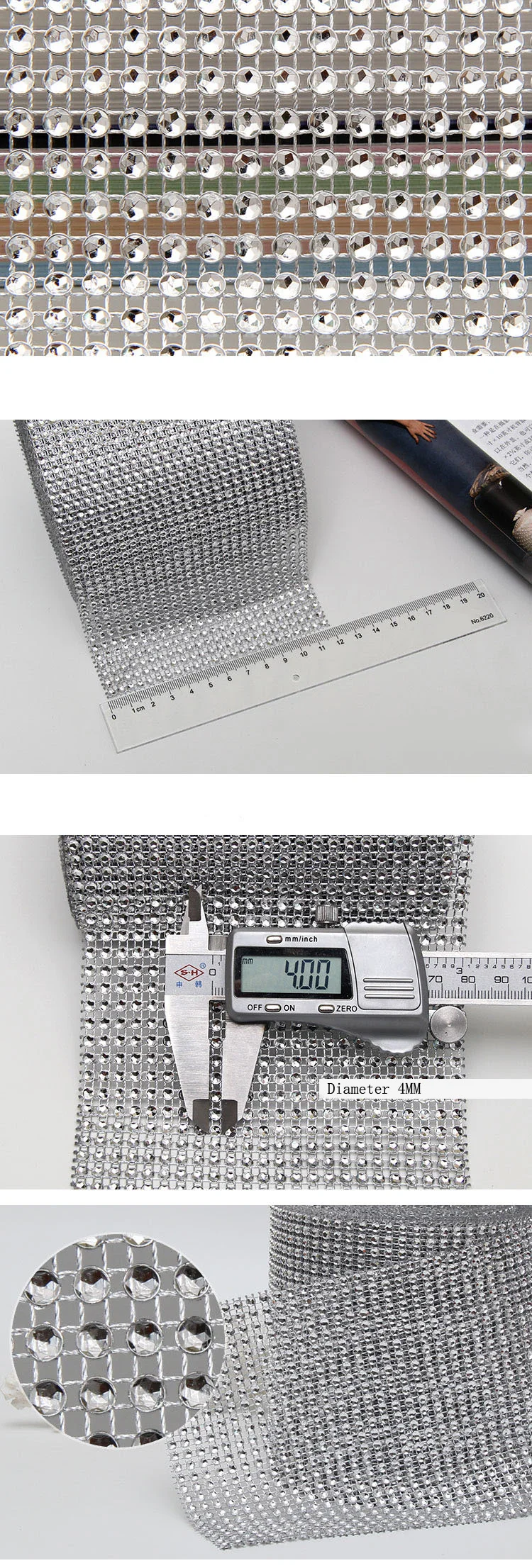 1 yard90cm 24 rows Diamond mesh Wrap ribbon silver Rhinestone Roll Tape Crystal Ribbon cake wedding party gift decoration 7D (5)