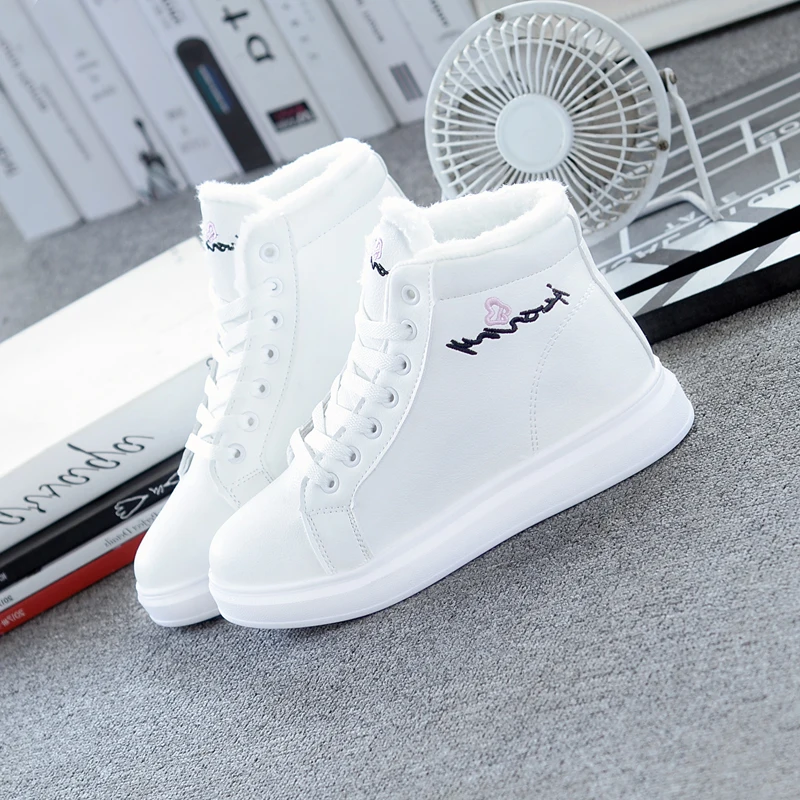 Brand White Winter Boots Women Ankle Boots Warm Plush Snow Boots Women Shoes Women Sneakers Lace Up Shoes Woman Short Snow Boots